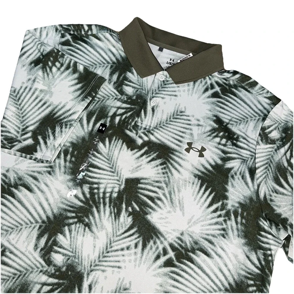 Under Armour‎ Matchplay Performance Golf Polo Loose Green Palm Print Men's L NWT